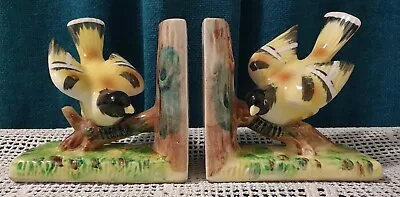 Yellow Bird Porcelain Book Ends Retro Vintage • $120