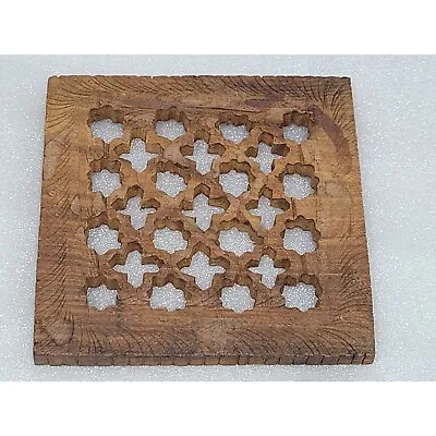Vintage Carved Wooden Trivet Hot Pad Action Made In India Coasters Wall Decor • $9.95