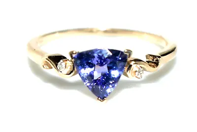 AAA Tanzanite Ring 9ct Gold Ring 7mm Trillion Cut & Diamonds Size R+/2 • £285