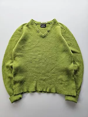 Vintage 1960s Sears Premiere Lambswool Green Grunge Distressed Sweater L • $54.52