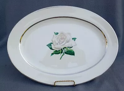 Embassy Vitrified White Rose - Large Oval Serving Platter - 11  X 15 1/4  • $12