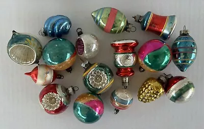 Vintage Christmas Ornaments Mercury Glass Mixed Lot Of 16 Indent Striped Balls • $50
