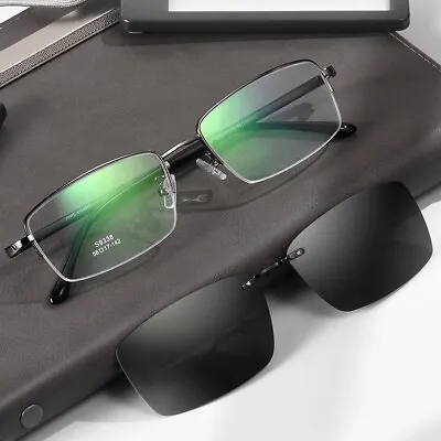 Mens Magnetic Clip-on Polarized Driving Sunglasses Eyeglass Frame Half Frame B • £25.38