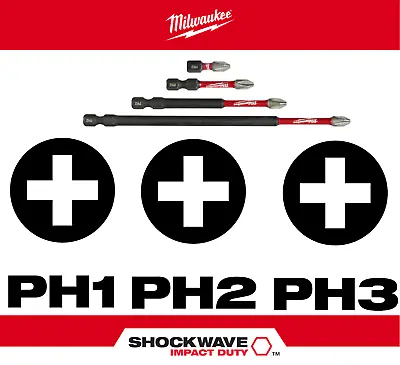 Milwaukee Shockwave Phillips Impact Driver Bits PH1 PH2 PH3 - All Lengths • $1.99