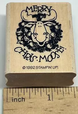 Stampin’ Up Merry Chris Moose Christmas WREATH Rubber Stamp 1992 • $5.95