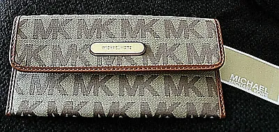 Michael Kors Austin Flat Browns  Continental Slim Jacquard Wallet- NEW NWT • $59.99