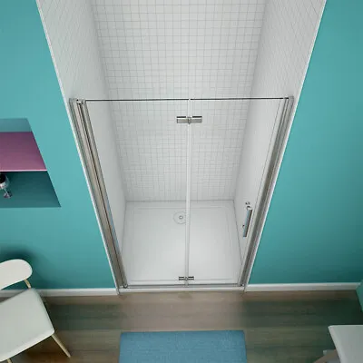 Bi Fold Shower Enclosure Frameless Hinge Glass Door 700-1000mm Screen Stone Tray • £141