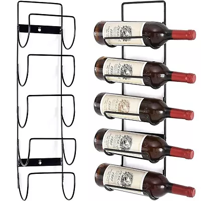 5 Bottle Wine Rack Black Metal Wall Mounted Storage Holder Shelf Kitchen Vine • £10.25