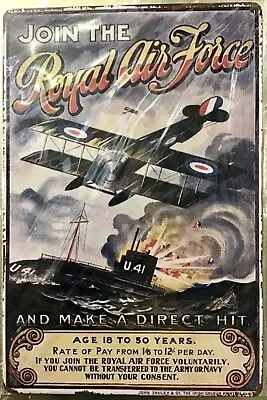 8x12 Tin Sign Airplane Royal Air Force Submarine Vintage Door Wall Poster Plaque • $9.99