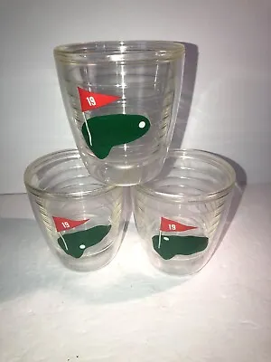 Vintage Tumblers Clear With 19th Hole Golf Flag Plastic Cup Thermal Set Of 3 • $14.99