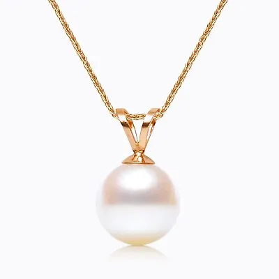 AAA 8.9MM Round Japanese Akoya Saltwater Pearl Pendant  18K Solid Rose Gold • $92.07