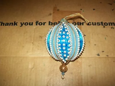 Vintage 1970-1980 Handmade Sequin Ball Christmas Ornament Blue • $8.98