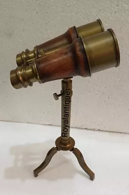 Nautical Vintage Antique Brass Binocular Telescope With Tripod Stand Home Decor • $64.99