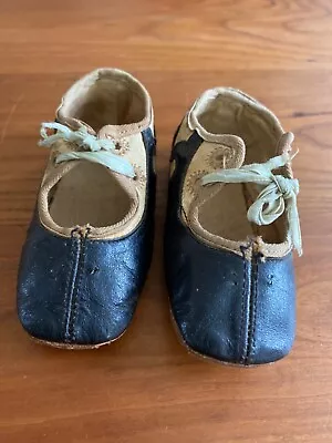 Antique Leather Two Tone Baby Shoes 4  Black And Tan Laces • $9.99