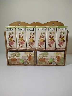Vintage Spice Wood Rack Shelf Style Book Shakers & Drawers Wall Hang Japan • $49.99