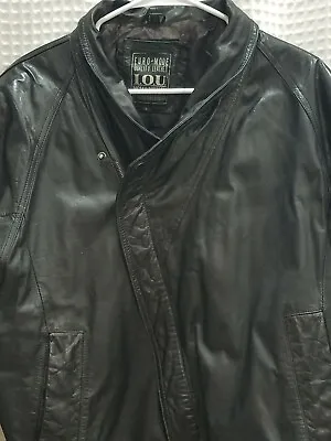 I.O.U. Black Leather Jacket Euro Made Size Large Zipper And Snap Closure Vintage • $27.89