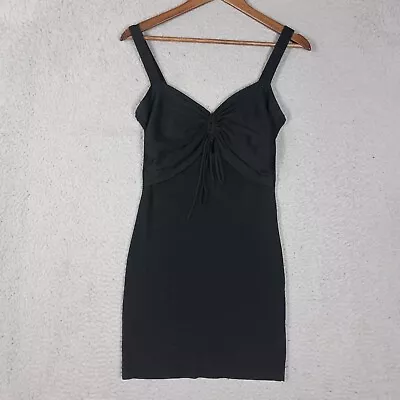 Zara Bodycon Mini Dress Women Medium Black Sweetheart Stretch Tie Front Cocktail • $16.99