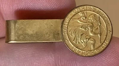 Vintage Gold-Tone St. Christopher Religious Tie Clasp • $13.99