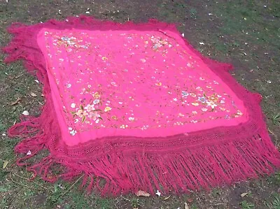 Mantón De Manila Shawl Pink Flowers Fringes • $1040