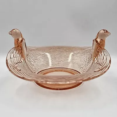 Vintage 1940s Fenton Pink Bird's Nest Glass Flying Double Bird Handles Bowl Dish • $14.99