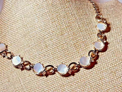 Vintage Mother Of Pearl & Rhinestone Gold Tone Choker Necklace • $14