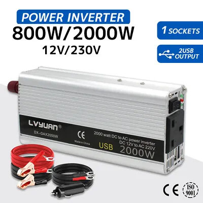 £39.99 • Buy 2000W Peak 800W Power Inverter Car Van Converter DC 12V AC 240V USB Camp Trip