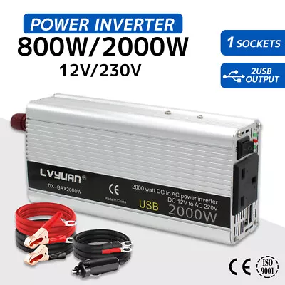 800W 2000W Power Inverter DC 12V To AC 230V Caravan Adapter Converter Camp USB • £34.99