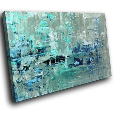 Teal Grey Blue Cool Abstract Canvas Wall Art Large Picture Prints • £59.99