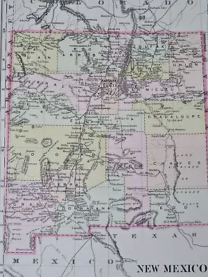 New Mexico Santa Fe Albuquerque Las Cruces Roswell 1898 Walker Map • $44