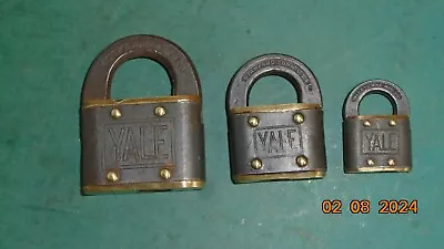 Vintage 3 Yale &Towne Cast Iron Brass Pin Padlocks  2 1/2   2   & Mini 1 1/2  • $14.99