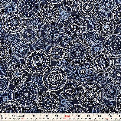 White & Blues Medallion Unbranded Cotton Fabric By The HALF YARD 18  X 43  • $5