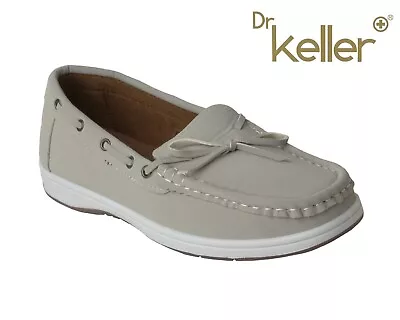 Ladies Dr Keller Grey Boat Shoes Slip On Loafers Deck Yachting Casual Mocassins • £19.99