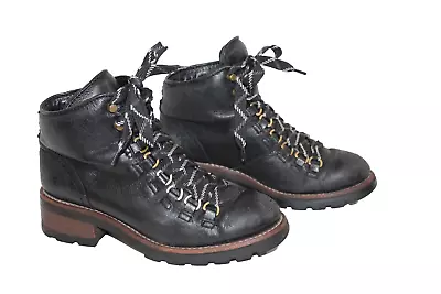 $398 FRYE ALTA Combat Leather Hiking Boots Lace Up Boots Black Womens Size 6.5 B • $65