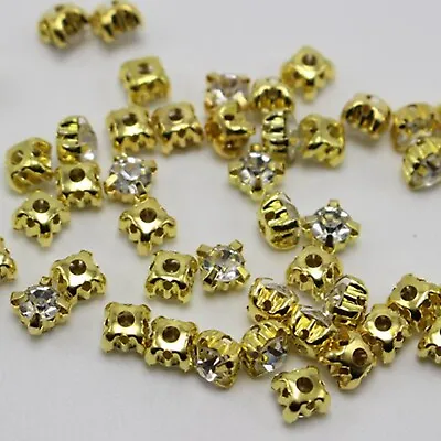 200 Golden Clear Crystal Glass Rose Montees 5mm SS18 Sew On Rhinestones Beads • $4.38