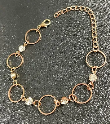 Vintage Copper Crystal Rhinestone Bracelet 7-9  Copper Links • $4.99