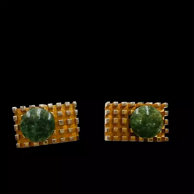 Vintage Gold Tone GREEN STONE Emerald Cufflinks 1  X 0.7  • $19