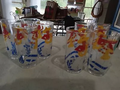 8 Vintage Mid Century Modern Barware Spanish Mexican Fiesta Tumblers Glasses • $45.99