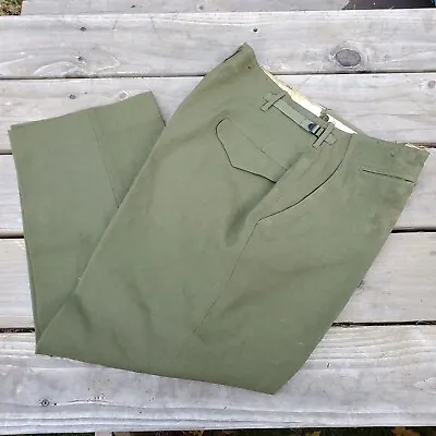 Mens 100% Wool Army Military Hunting Pants 32 X 27 Medium Short Green Button Fly • $16.14