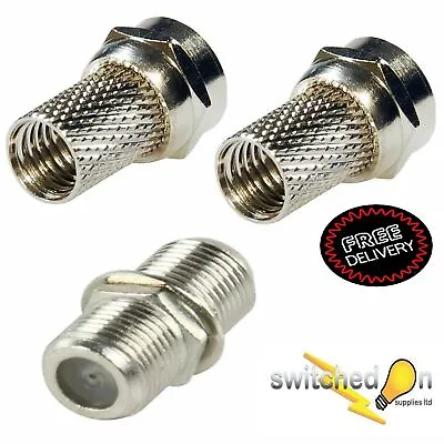 F Connector Kit Rg6 Satellite Sky Tv Cable Screw Twist 2 Male Plug 1 Female • £2.99