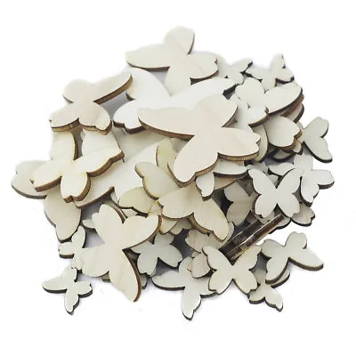 100Pcs Natural Wooden Butterfly Plain Shabby Chic Wedding Craft Scrapbook • £4.02