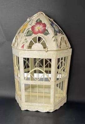 Decorative Bird Cage Metal Wire Cream Hand-Painted 12” Hanging Decor Mirror Back • $65