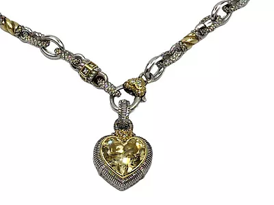 Judith Ripka 18k Gold Sterling Jr Two Diamond & Citrine Heart Pendant & Necklace • $1250