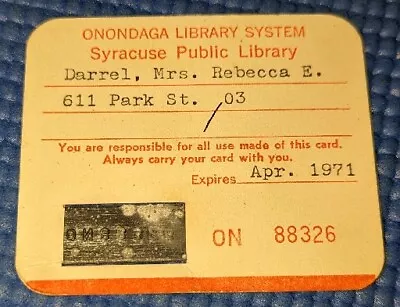 Vintage 1971 Syracuse Public Library Card From The Onondaga Library System  • $24.99