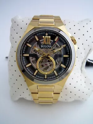 Bulova Maquina Mens Automatic Watch Gold Stainless Steel Bracelet Genuine • £149.99