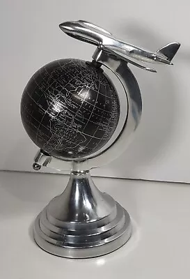 Metal Vintage Silver Black Aeroplane School Political Home Decor World Globe • £48.19