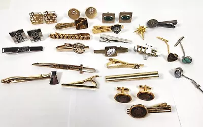 Mixed Lot Tie Bars Clasps Tie Chains & Cufflinks Goldtone Silvertone (30 Pieces) • $24.99