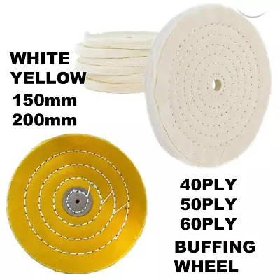 40/50/60 PLY 6/8 Inch Buffing Wheel For Polishing 1/2 Inch Arbor White Yellow  • $13.99