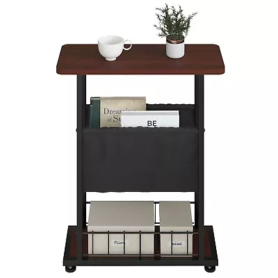 3 Tier End Table With Magazine Holder Narrow Thin Side Table Rustic Burnt Wood • $50.99