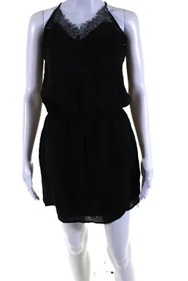 Mason Womens Silk Lace Trim V Neck Spaghetti Strap Dress Black Size 4 • $41.49