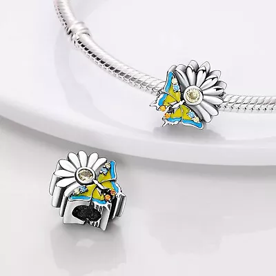 Butterfly Daisy Flower Enamel Charm Genuine Sterling Silver 925 Mum Wife  • £14.99